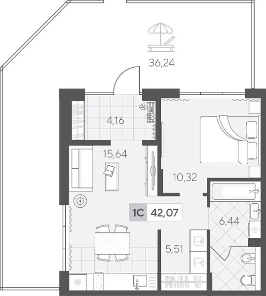 Новая 1-к квартира
 49.15 м² на 1/4 этаже в ЖК «Скандиа. Квартал у Озера» в городе Тюмень 
