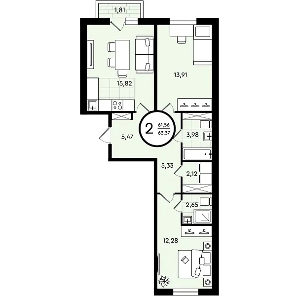 Квартира, 63 кв.м., Тюмень, Тюменская область, Александра Звягина