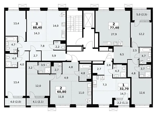 Количество комнат: 3,  88.4 кв.м.