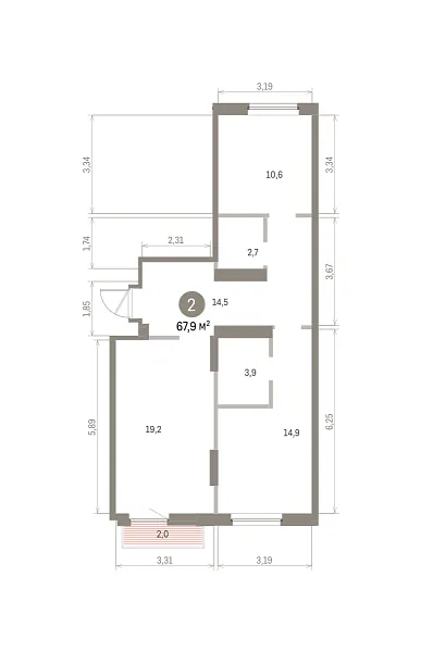 Количество комнат: 2,  67.86 кв.м.