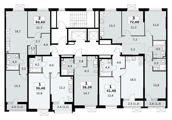 Количество комнат: 3,  72 кв.м.
