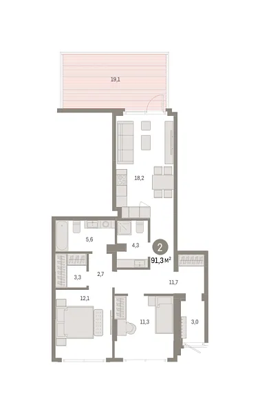 Новая 2-к квартира
 91.27 м² на 1/8 этаже в ЖК «Брусника в Академическом» в городе Тюмень 