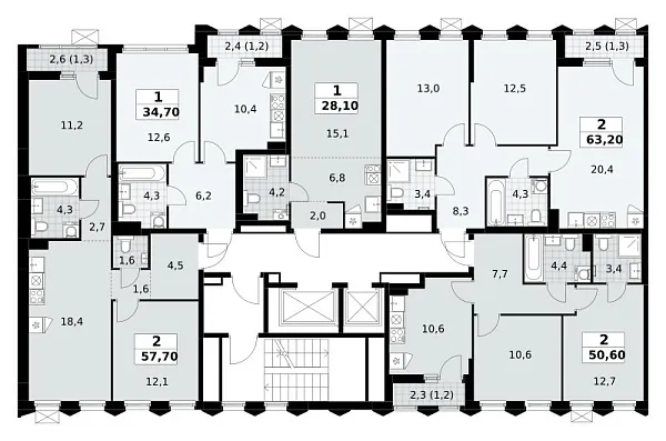 Количество комнат: 2,  63.2 кв.м.