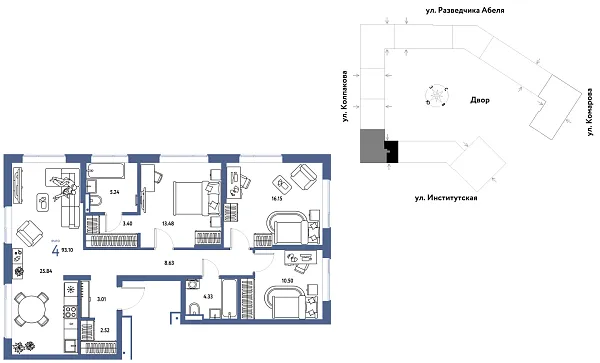 Новая 4-к квартира
 93.1 м² на 2/26 этаже в ЖК «Страна.Парковая» в городе Тюмень 
