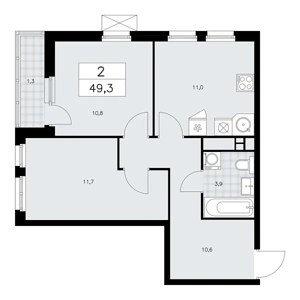 Новая 2-к квартира
 49.3 м² на 16/18 этаже в ЖК «Скандинавия» в городе Тюмень 