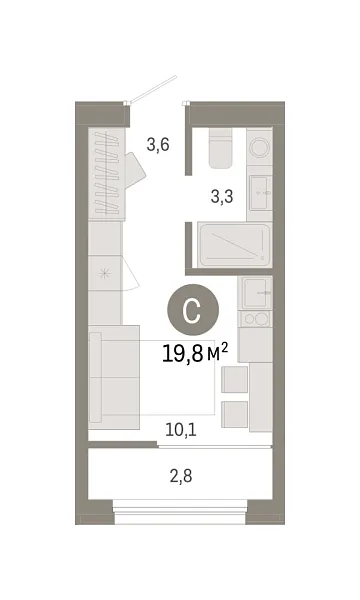 Новая квартира-студия
 19.82 м² на 6/9 этаже в ЖК «Республики 205» в городе Тюмень 