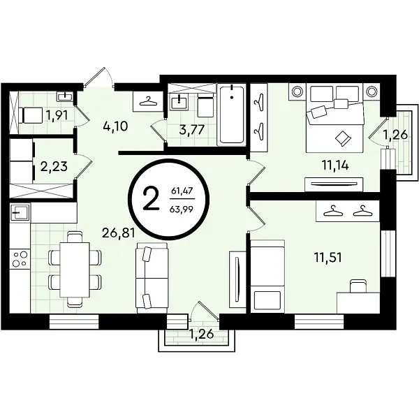 Квартира, 63 кв.м., Тюмень, Тюменская область, Александра Звягина