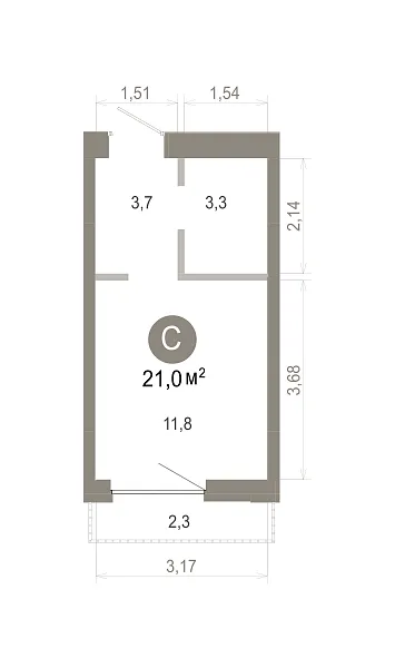 Количество комнат: Студия,  21.01 кв.м.