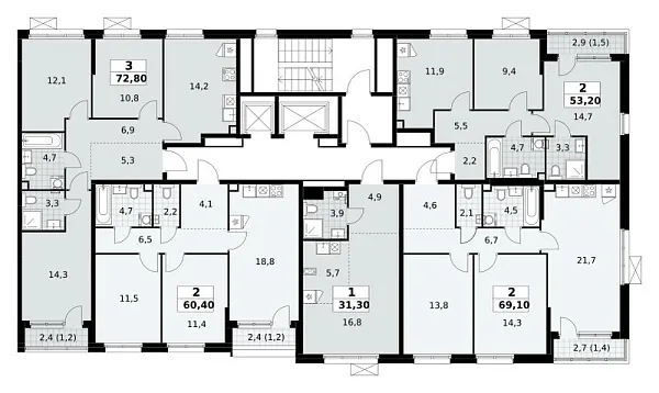 Количество комнат: 2,  60.4 кв.м.