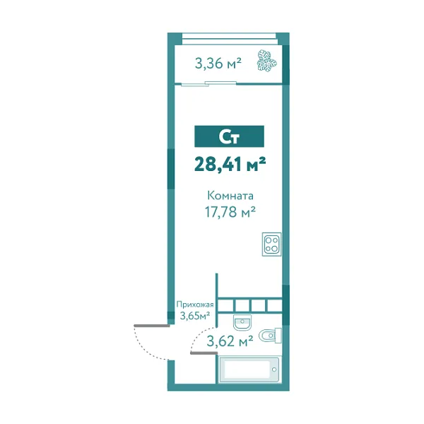 Новая квартира-студия
 28.41 м² на 7/10 этаже в ЖК «Акватория» в городе Тюмень 