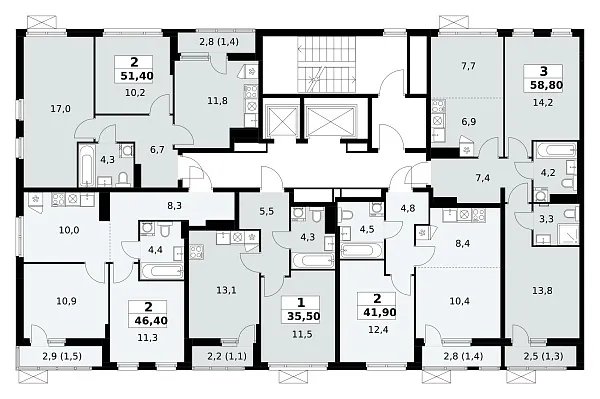 Количество комнат: 2,  41.9 кв.м.