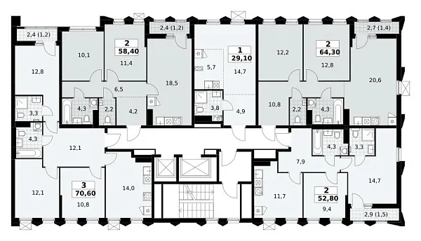 Количество комнат: 3,  70.6 кв.м.