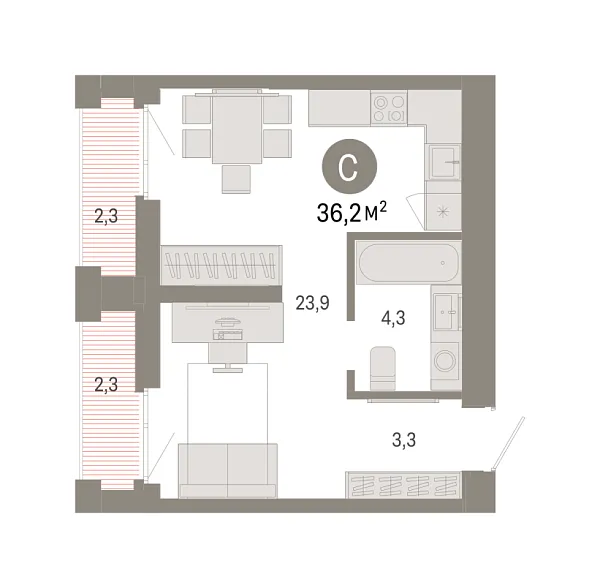 Новая квартира-студия
 36.18 м² на 17/18 этаже в ЖК «Республики 205» в городе Тюмень 