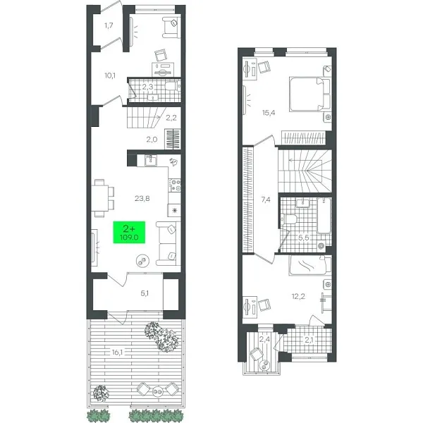 Новая 2-к квартира
 109.07 м² на 1/22 этаже в ЖК «Гранд Квартал» в городе Тюмень 