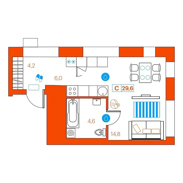 Количество комнат: Студия,  29.9 кв.м.