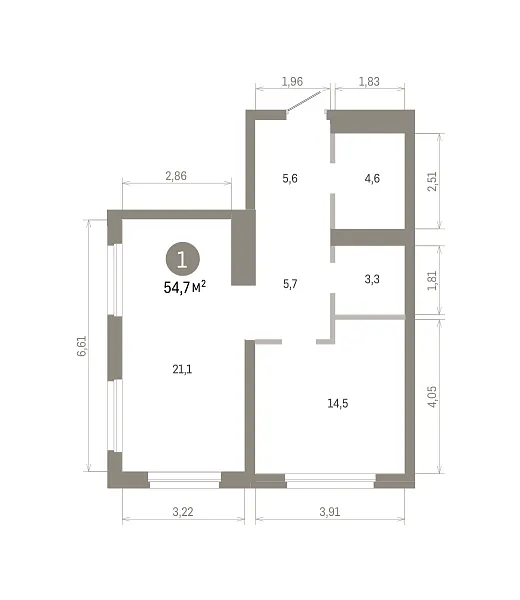 Количество комнат: 1,  54.69 кв.м.