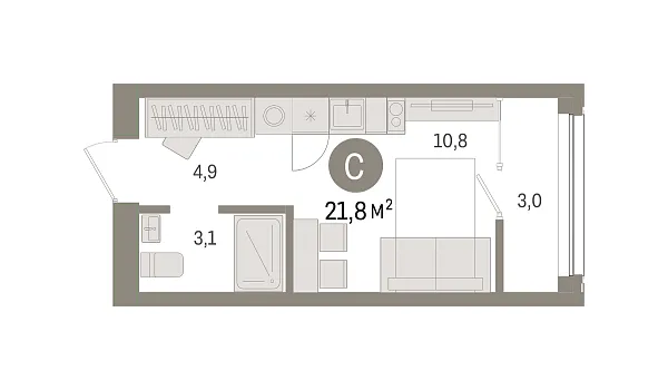 Новая квартира-студия
 21.25 м² на 6/8 этаже в ЖК «Зарека» в городе Тюмень 