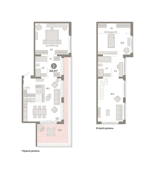Новая 2-к квартира
 164.37 м² на 11/11 этаже в ЖК «Кварталы «На Минской»» в городе Тюмень 