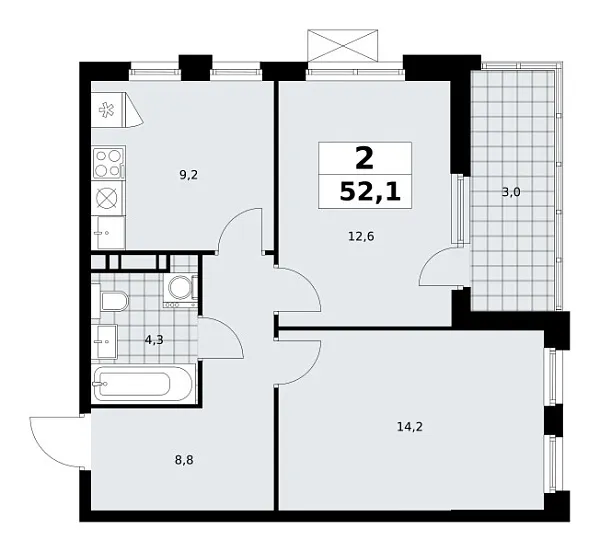 Новая 2-к квартира
 52.1 м² на 15/18 этаже в ЖК «Скандинавия» в городе Тюмень 