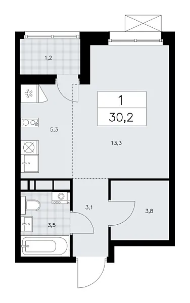 Новая 1-к квартира
 30.2 м² на 8/12 этаже в ЖК «Дзен-кварталы» в городе Тюмень 