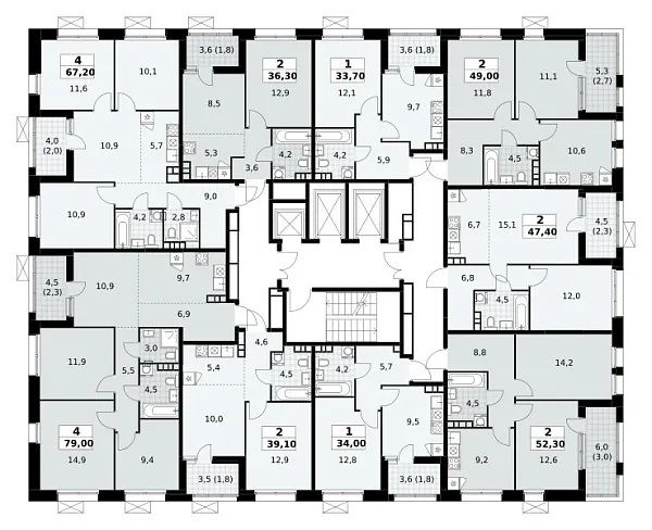 Количество комнат: 2,  47.4 кв.м.