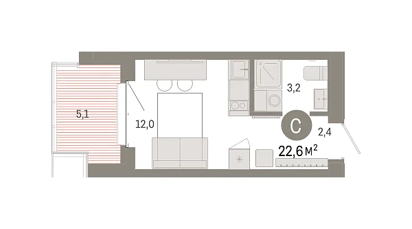Новая квартира-студия
 22.64 м² на 5/11 этаже в ЖК «Кварталы «На Минской»» в городе Тюмень 