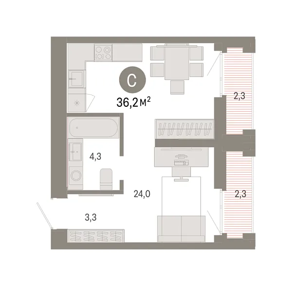 Новая квартира-студия
 36.2 м² на 13/18 этаже в ЖК «Республики 205» в городе Тюмень 