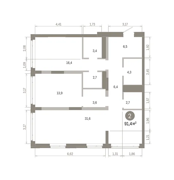 Количество комнат: 2,  91.36 кв.м.