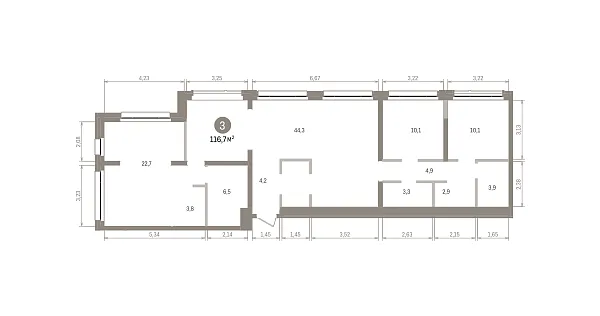 Количество комнат: 3,  116.7 кв.м.