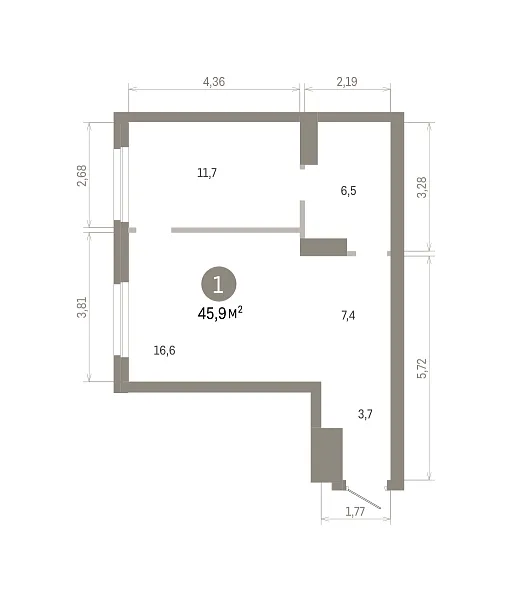 Количество комнат: 1,  45.84 кв.м.