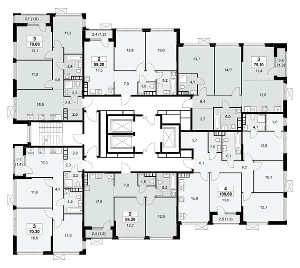Количество комнат: 3,  75.1 кв.м.