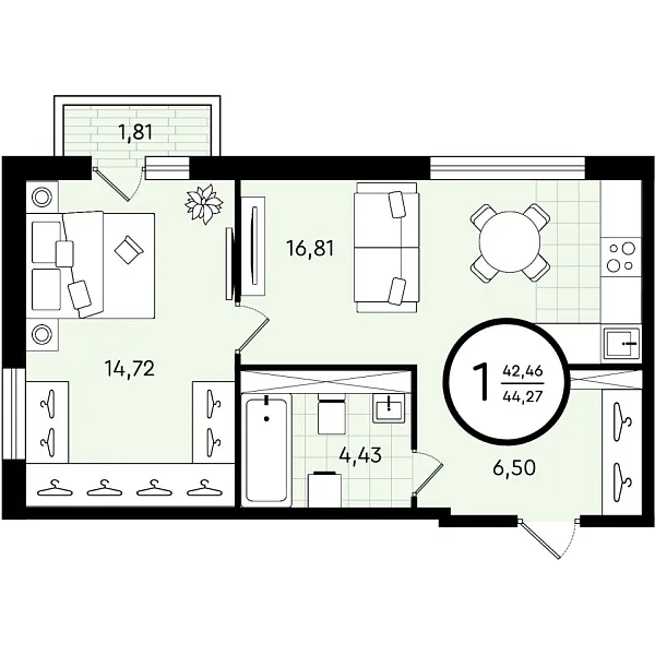 Квартира, 44 кв.м., Тюмень, Тюменская область, Александра Звягина