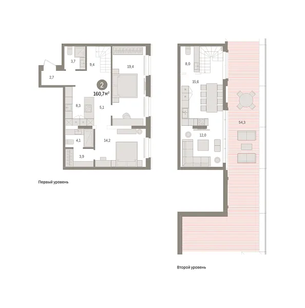 Новая 2-к квартира
 160.71 м² на 7/7 этаже в ЖК «Кварталы «На Минской»» в городе Тюмень 