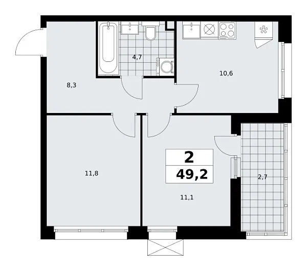 Новая 2-к квартира
 49.2 м² на 2/18 этаже в ЖК «Скандинавия» в городе Тюмень 