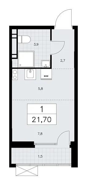 Новая 1-к квартира
 21.5 м² на 9/9 этаже в ЖК «Бунинские кварталы» в городе Тюмень 