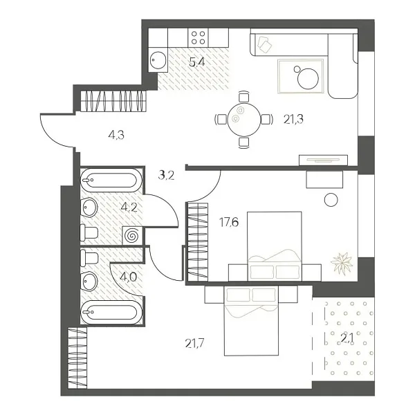 Новая 2-к квартира
 81.4 м² на 3/12 этаже в ЖК «White House» в городе Тюмень 
