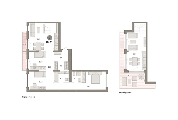Новая 3-к квартира
 144.66 м² на 8/8 этаже в ЖК «Октябрьский на Туре» в городе Тюмень 