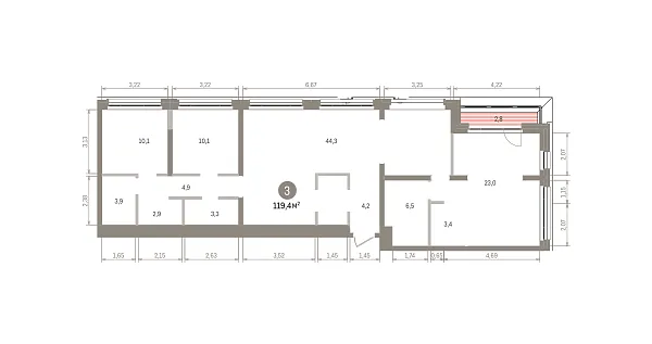 Количество комнат: 3,  119.4 кв.м.
