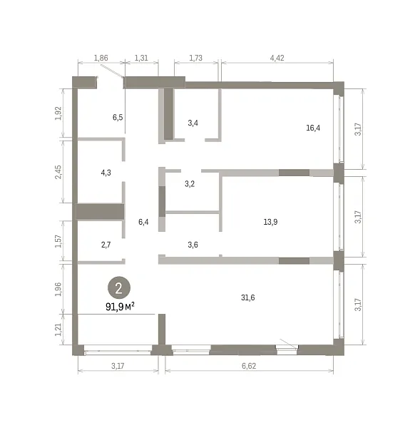 Количество комнат: 2,  91.89 кв.м.