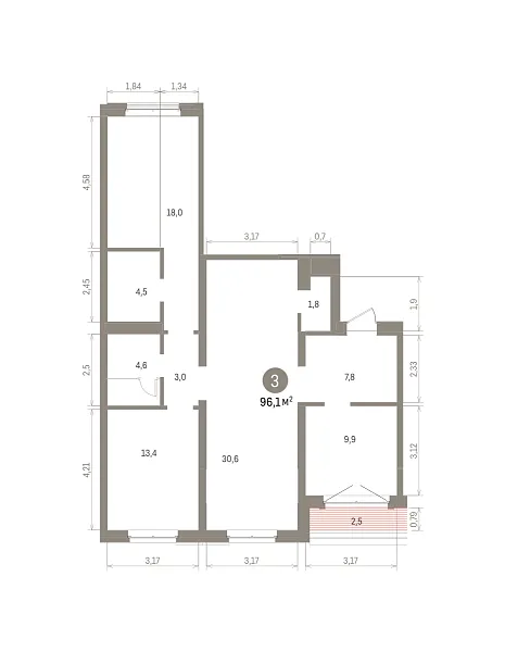 Количество комнат: 3,  96.11 кв.м.