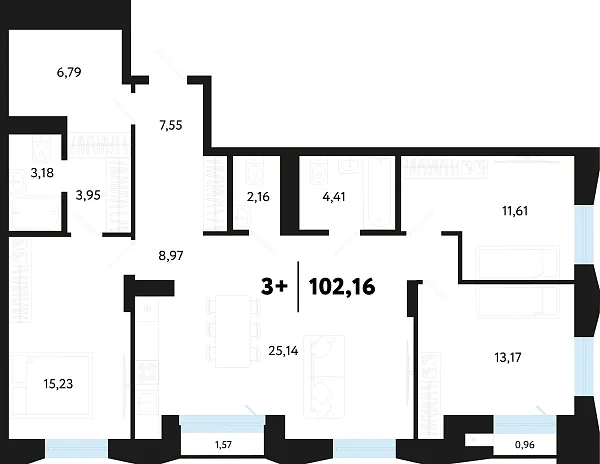 Количество комнат: 4,  102.16 кв.м.