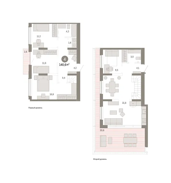 Новая 4-к квартира
 140.55 м² на 6/7 этаже в ЖК «Октябрьский на Туре» в городе Тюмень 