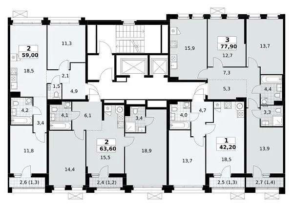 Количество комнат: 2,  63.6 кв.м.