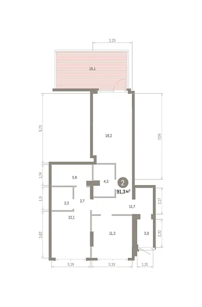 Количество комнат: 2,  91.27 кв.м.