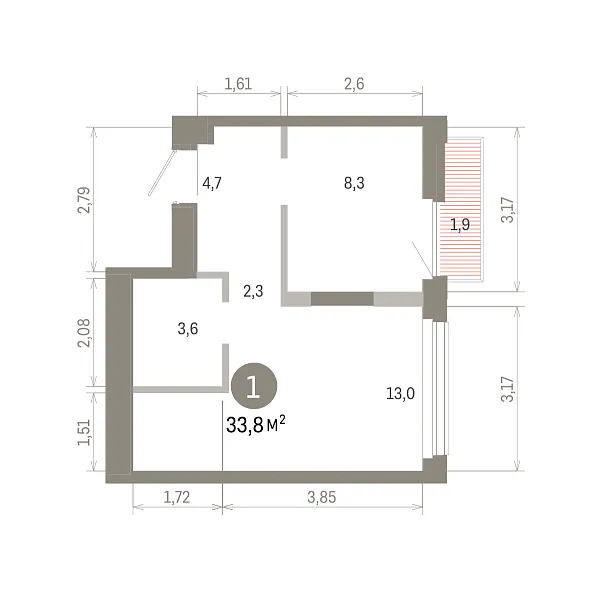 Количество комнат: 1,  33.76 кв.м.