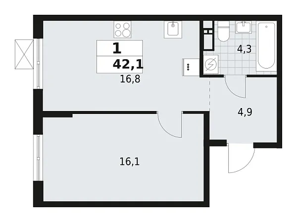 Новая 1-к квартира
 42.1 м² на 4/12 этаже в ЖК «А101 Всеволожск» в городе Тюмень 