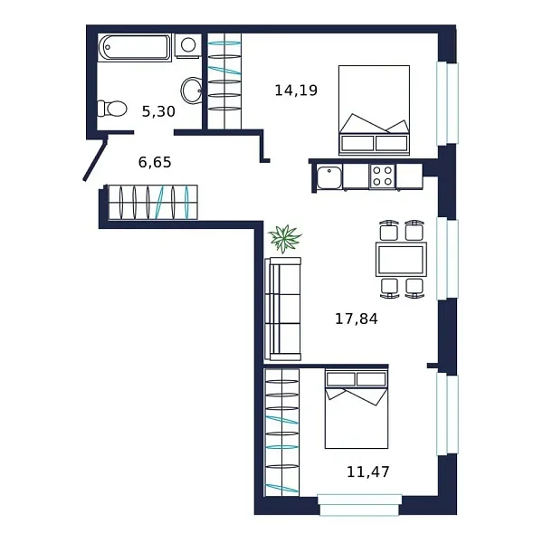 Новая 2-к квартира
 54.6 м² на 11/19 этаже в ЖК «Норден» в городе Тюмень 