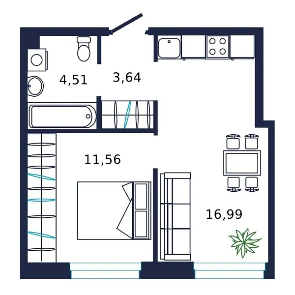 Новая 1-к квартира
 36.2 м² на 12/19 этаже в ЖК «Норден» в городе Тюмень 