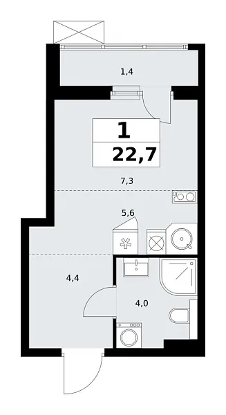 Новая 1-к квартира
 22.7 м² на 9/19 этаже в ЖК «Бунинские кварталы» в городе Тюмень 