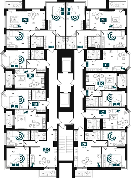 Количество комнат: Студия,  27.7 кв.м.